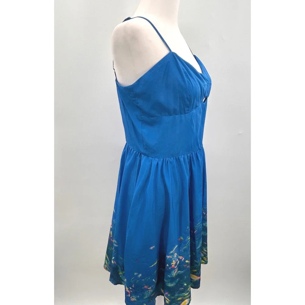 L'Amour by Nanette Lepore Blue Cutout Sundress with Pockets Ocean Print Tropical